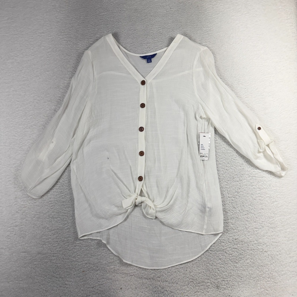 Apt 9 Womens XL Lightweight White Button Down 3/4 Sleeve Blouse Rayon Blend NWFT